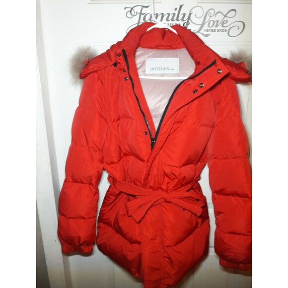 INTUITION PARIS WOMEN WINTER RED JACKET 44POLYESTER/RACOON FUR  90% FEATHER 10% - Picture 1 of 12